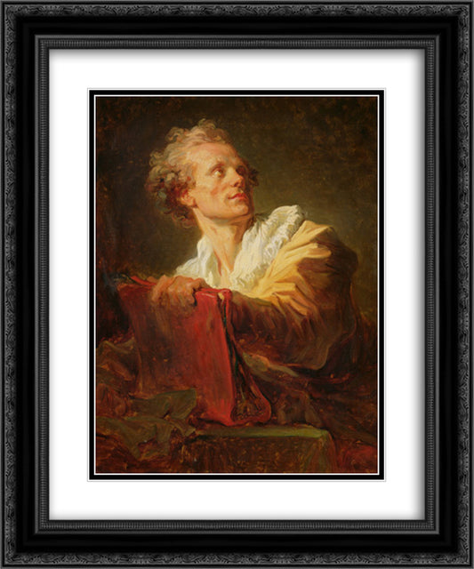 Portrait of a Young Artist, presumed to be Jacques Andre Naigeon 20x24 Black Ornate Wood Framed Art Print Poster with Double Matting by Fragonard, Jean Honore