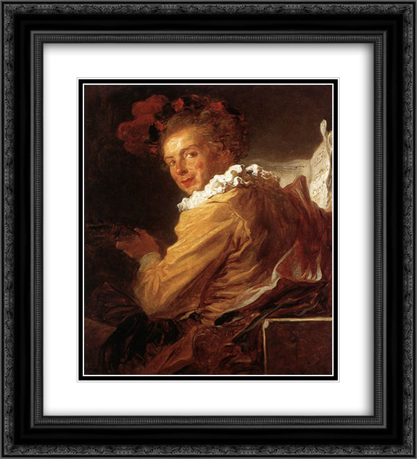 Portrait of Monsieur de la Breteche, brother of the Abbot of Saint Non 20x22 Black Ornate Wood Framed Art Print Poster with Double Matting by Fragonard, Jean Honore