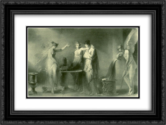 Psyche and Her Two Sisters 24x18 Black Ornate Wood Framed Art Print Poster with Double Matting by Fragonard, Jean Honore