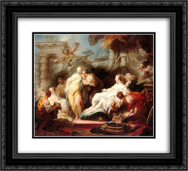 Psyche showing her sisters her gifts from Cupid 22x20 Black Ornate Wood Framed Art Print Poster with Double Matting by Fragonard, Jean Honore