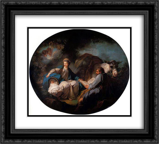 Rest on the Flight into Egypt 22x20 Black Ornate Wood Framed Art Print Poster with Double Matting by Fragonard, Jean Honore