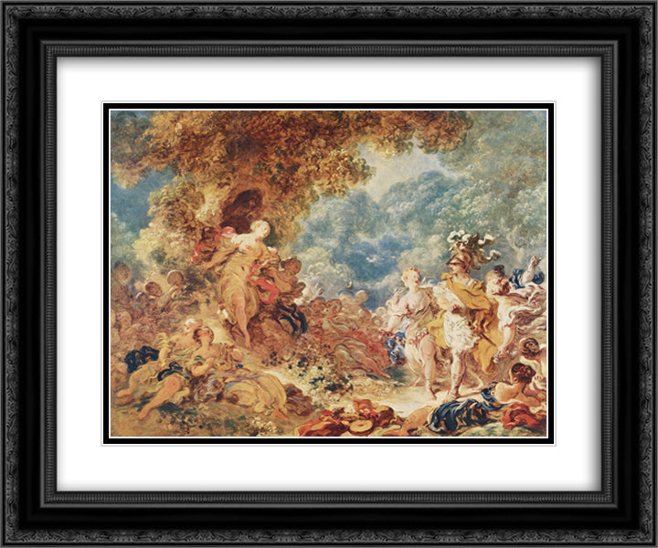 Rinaldo in the garden of the palace of Armida 24x20 Black Ornate Wood Framed Art Print Poster with Double Matting by Fragonard, Jean Honore