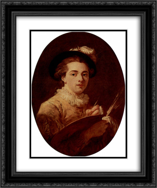 Self-portrait 20x24 Black Ornate Wood Framed Art Print Poster with Double Matting by Fragonard, Jean Honore