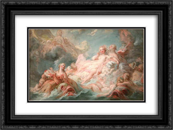 The Birth of Venus 24x18 Black Ornate Wood Framed Art Print Poster with Double Matting by Fragonard, Jean Honore