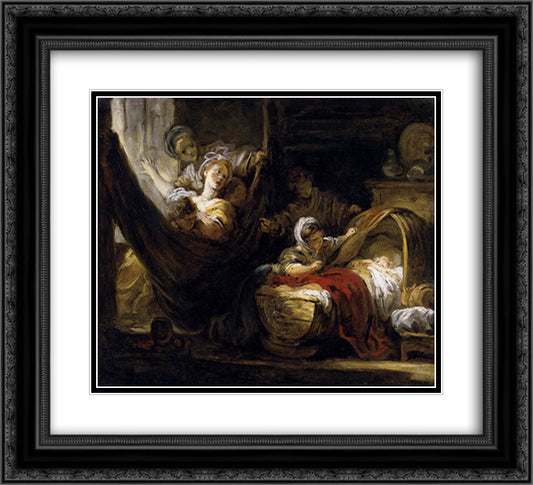 The Cradle 22x20 Black Ornate Wood Framed Art Print Poster with Double Matting by Fragonard, Jean Honore