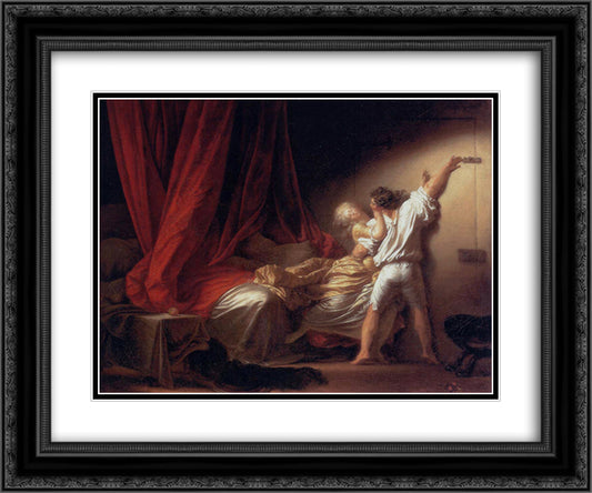 The Bolt 24x20 Black Ornate Wood Framed Art Print Poster with Double Matting by Fragonard, Jean Honore