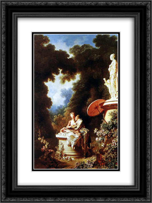 The Confession of Love 18x24 Black Ornate Wood Framed Art Print Poster with Double Matting by Fragonard, Jean Honore