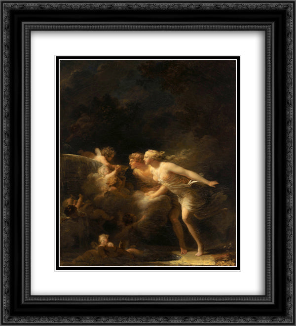 The Fountain of Love 20x22 Black Ornate Wood Framed Art Print Poster with Double Matting by Fragonard, Jean Honore