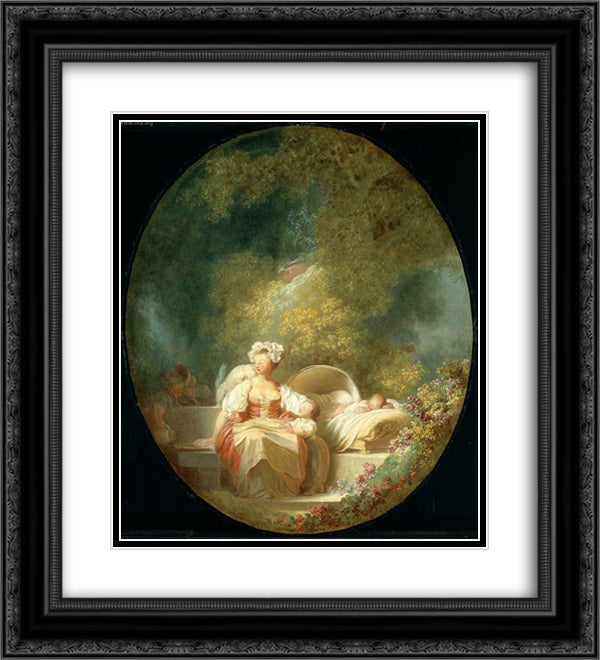 The Good Mother 20x22 Black Ornate Wood Framed Art Print Poster with Double Matting by Fragonard, Jean Honore