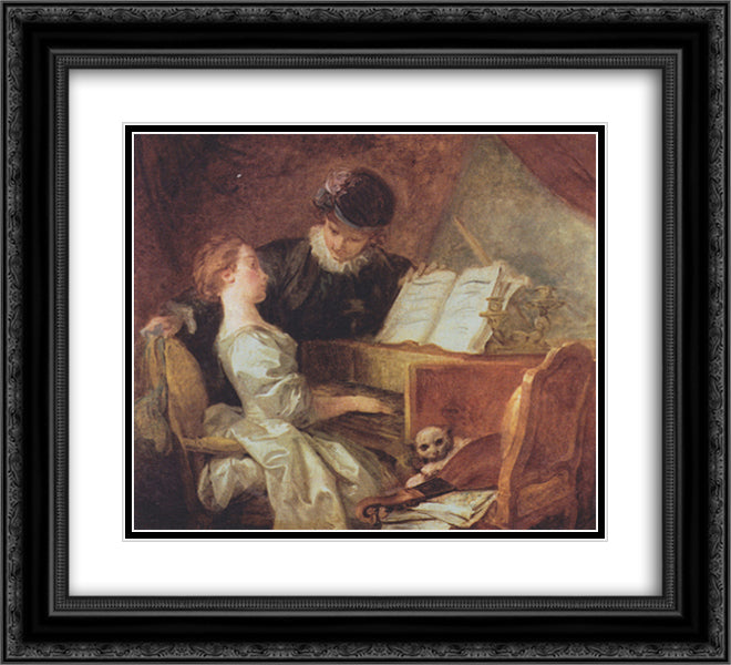 The Music Lesson 22x20 Black Ornate Wood Framed Art Print Poster with Double Matting by Fragonard, Jean Honore