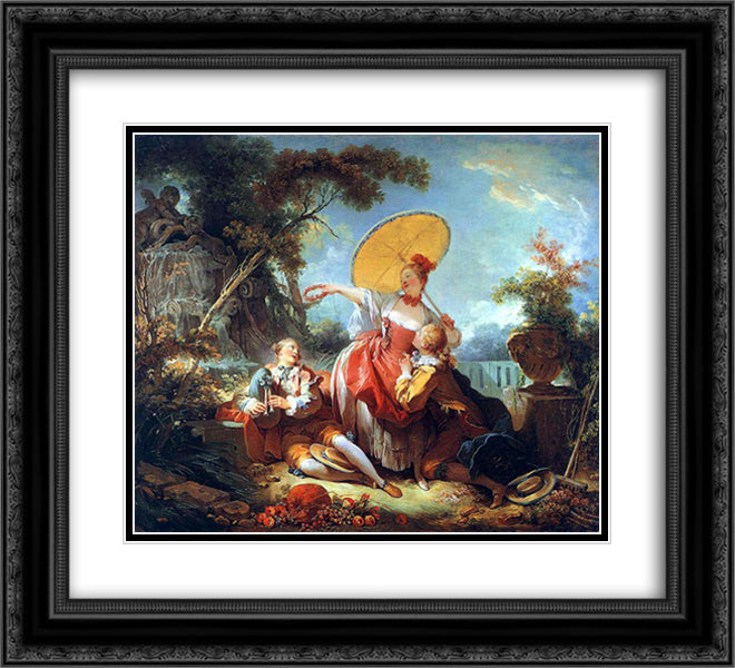 The Musical Contest 22x20 Black Ornate Wood Framed Art Print Poster with Double Matting by Fragonard, Jean Honore