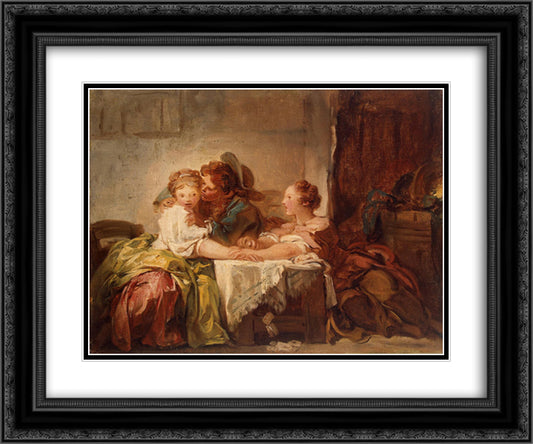 The Prize of a Kiss 24x20 Black Ornate Wood Framed Art Print Poster with Double Matting by Fragonard, Jean Honore