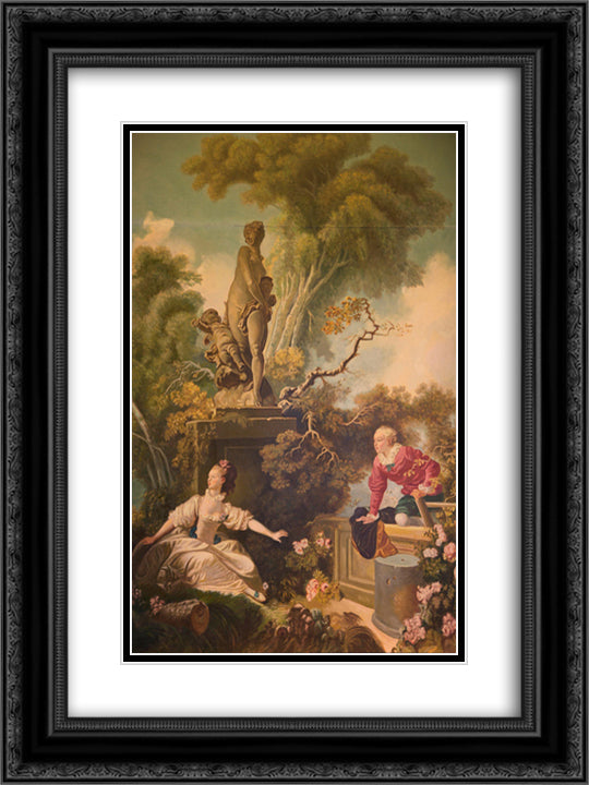 The Progress of Love 18x24 Black Ornate Wood Framed Art Print Poster with Double Matting by Fragonard, Jean Honore