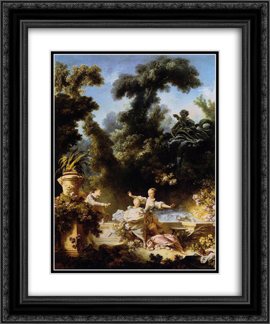 The Progress of Love The Pursuit 20x24 Black Ornate Wood Framed Art Print Poster with Double Matting by Fragonard, Jean Honore