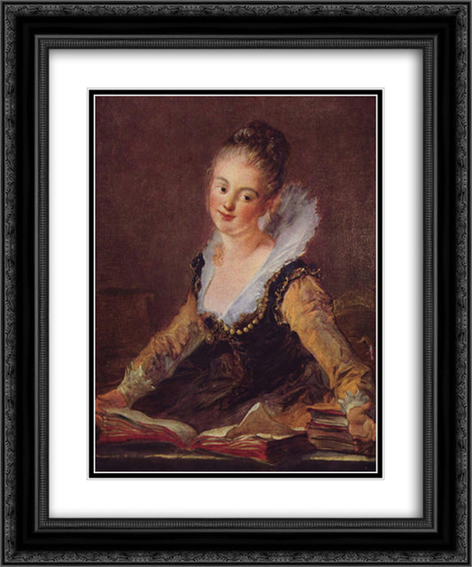 The Reader 20x24 Black Ornate Wood Framed Art Print Poster with Double Matting by Fragonard, Jean Honore