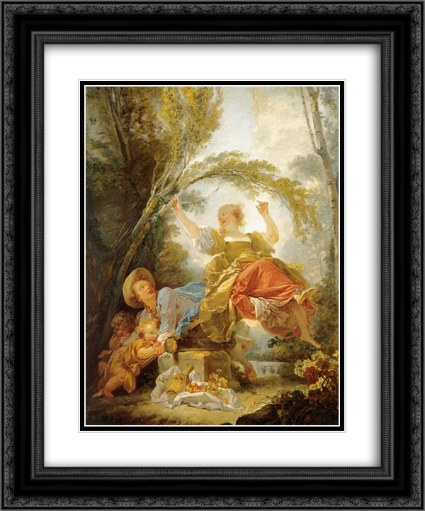 The See saw 20x24 Black Ornate Wood Framed Art Print Poster with Double Matting by Fragonard, Jean Honore