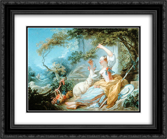 The Shepherdess 24x20 Black Ornate Wood Framed Art Print Poster with Double Matting by Fragonard, Jean Honore