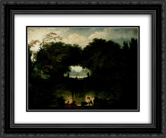 The Small Park 24x20 Black Ornate Wood Framed Art Print Poster with Double Matting by Fragonard, Jean Honore