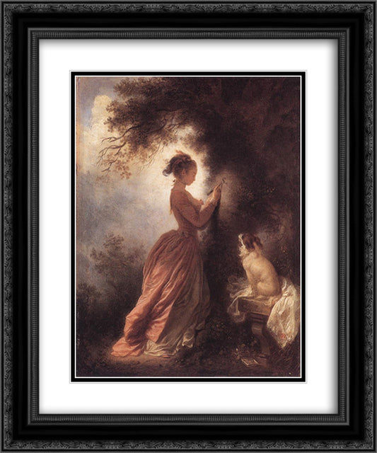 The Souvenir 20x24 Black Ornate Wood Framed Art Print Poster with Double Matting by Fragonard, Jean Honore