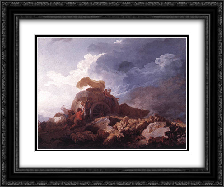 The Storm 24x20 Black Ornate Wood Framed Art Print Poster with Double Matting by Fragonard, Jean Honore