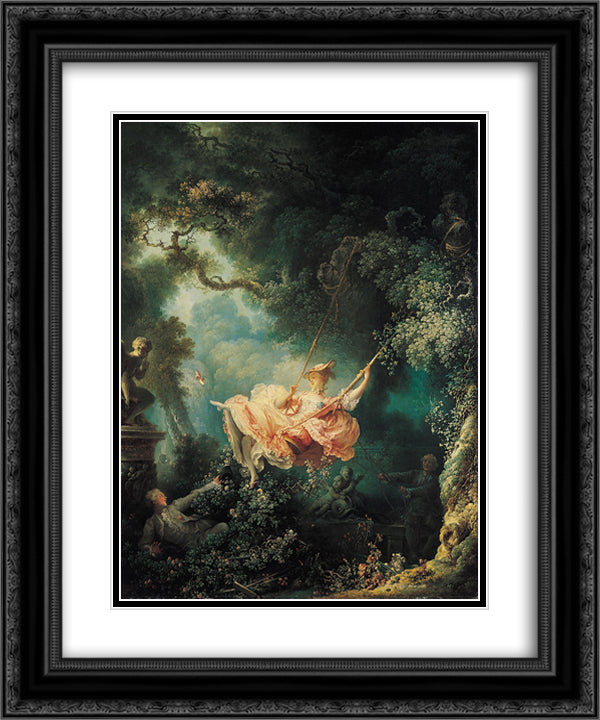 The Swing 20x24 Black Ornate Wood Framed Art Print Poster with Double Matting by Fragonard, Jean Honore