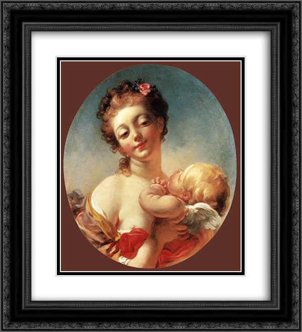 Venus and Cupid 20x22 Black Ornate Wood Framed Art Print Poster with Double Matting by Fragonard, Jean Honore