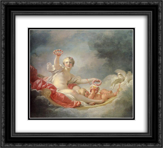 Venus and Cupid (The Day) 22x20 Black Ornate Wood Framed Art Print Poster with Double Matting by Fragonard, Jean Honore