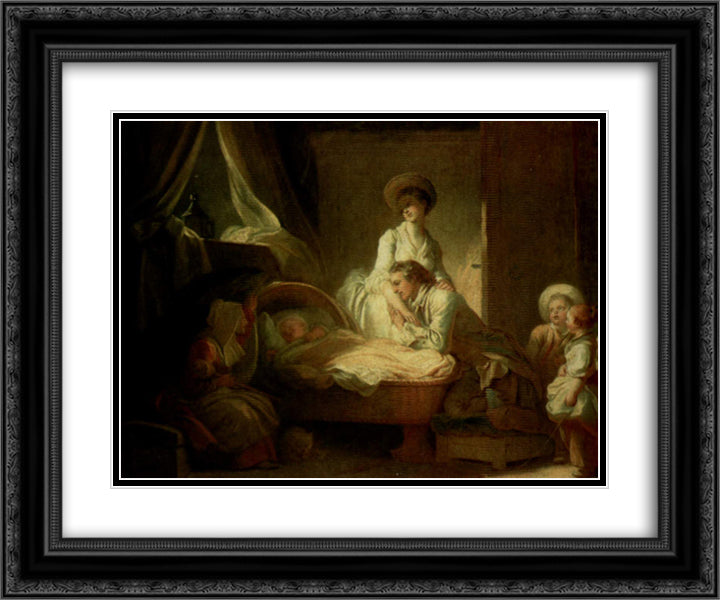 Visit to the nurse 24x20 Black Ornate Wood Framed Art Print Poster with Double Matting by Fragonard, Jean Honore