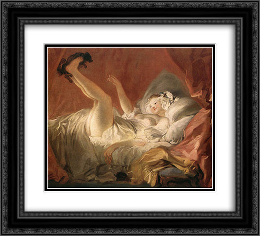 Young Woman Playing with a Dog 22x20 Black Ornate Wood Framed Art Print Poster with Double Matting by Fragonard, Jean Honore