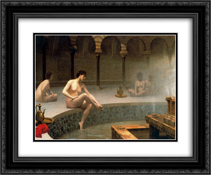 A Bath, Woman Bathing Her Feet 24x20 Black Ornate Wood Framed Art Print Poster with Double Matting by Gerome, Jean Leon