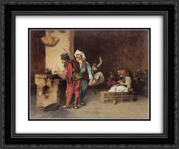 A Cafe in Cairo 24x20 Black Ornate Wood Framed Art Print Poster with Double Matting by Gerome, Jean Leon