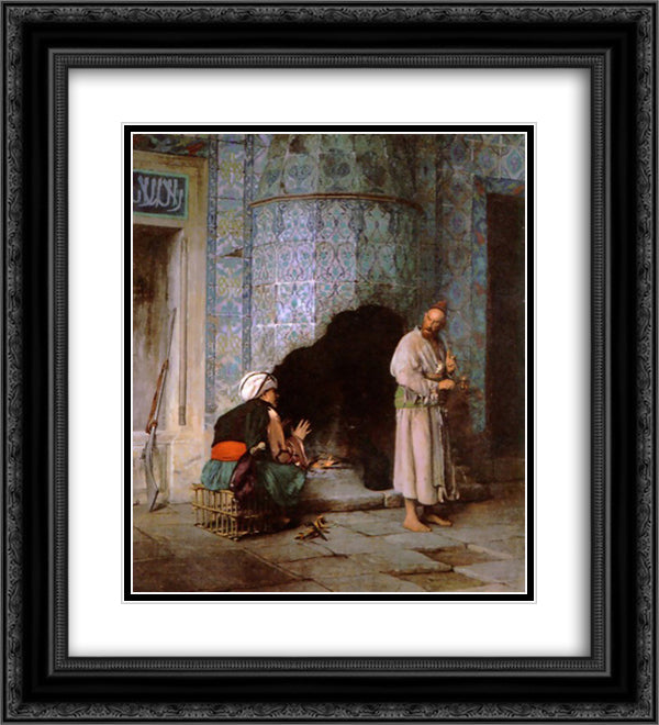 A Chat by the Fireside 20x22 Black Ornate Wood Framed Art Print Poster with Double Matting by Gerome, Jean Leon