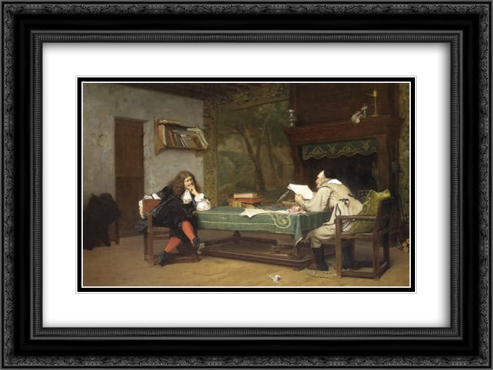 A Collaboration 24x18 Black Ornate Wood Framed Art Print Poster with Double Matting by Gerome, Jean Leon