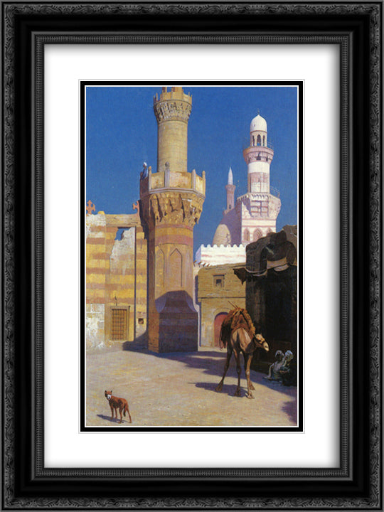 A Hot Day in Cairo (front of the Mosque) 18x24 Black Ornate Wood Framed Art Print Poster with Double Matting by Gerome, Jean Leon
