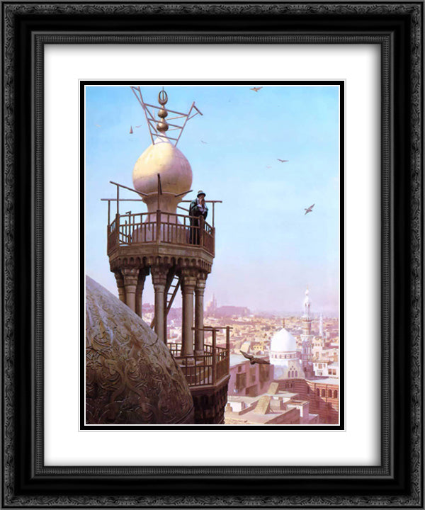 A Muezzin Calling from the Top of a Minaret the Faithful to Prayer 20x24 Black Ornate Wood Framed Art Print Poster with Double Matting by Gerome, Jean Leon