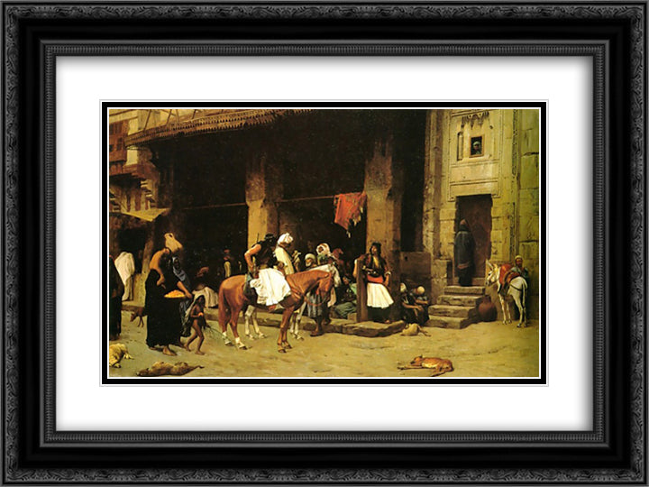 A Street Scene in Cairo 24x18 Black Ornate Wood Framed Art Print Poster with Double Matting by Gerome, Jean Leon