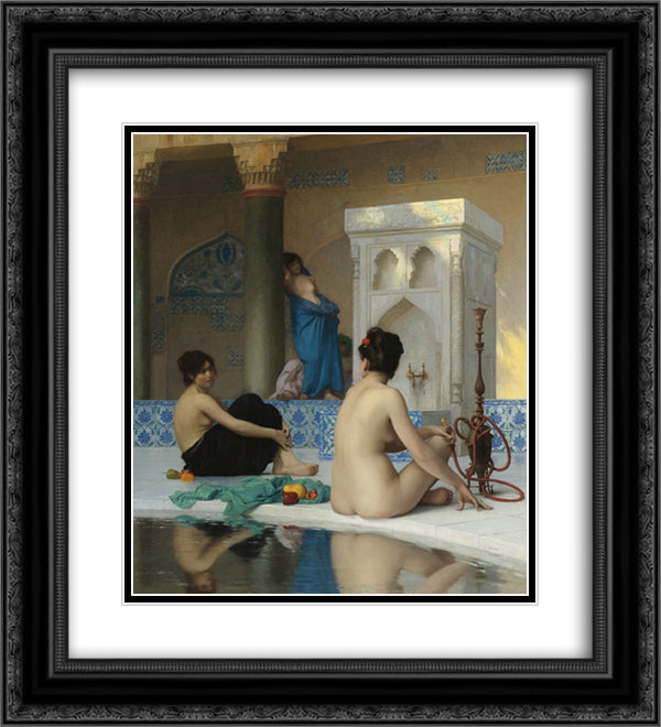 After the Bath 20x22 Black Ornate Wood Framed Art Print Poster with Double Matting by Gerome, Jean Leon