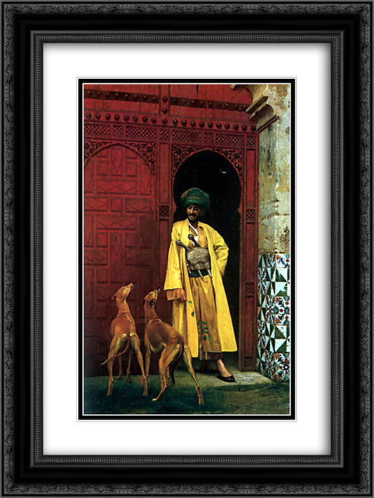 An Arab and His Dog 18x24 Black Ornate Wood Framed Art Print Poster with Double Matting by Gerome, Jean Leon