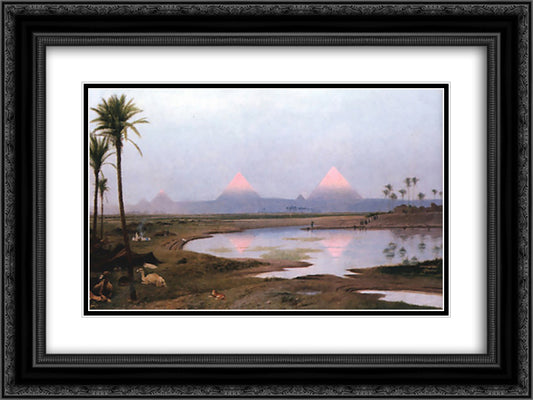 Arab Encampment 24x18 Black Ornate Wood Framed Art Print Poster with Double Matting by Gerome, Jean Leon