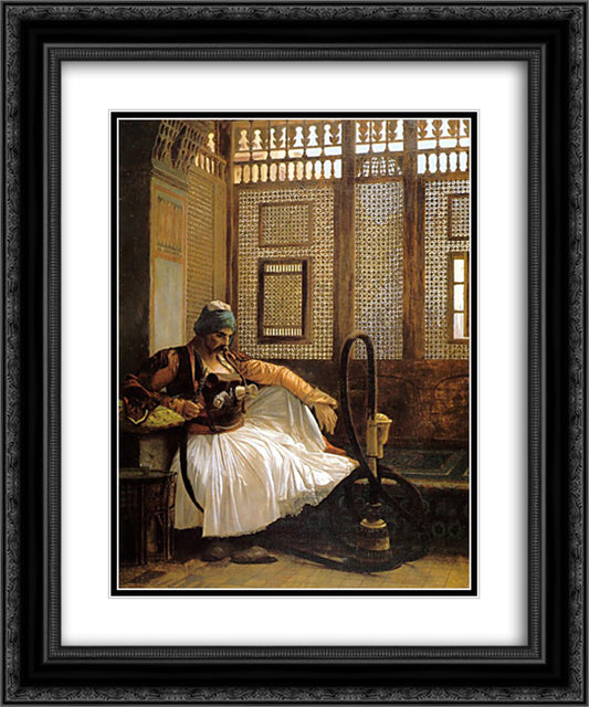 Arnautm Smoking 20x24 Black Ornate Wood Framed Art Print Poster with Double Matting by Gerome, Jean Leon