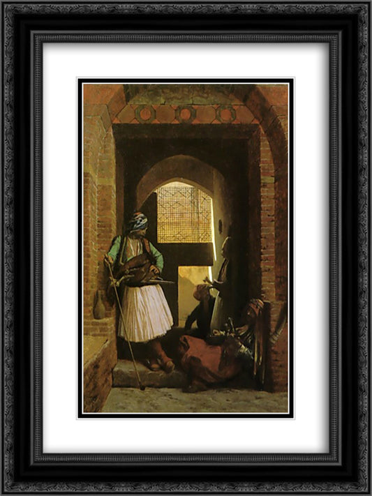 Arnauts of Cairo at the Gate of Bab-el-Nasr 18x24 Black Ornate Wood Framed Art Print Poster with Double Matting by Gerome, Jean Leon