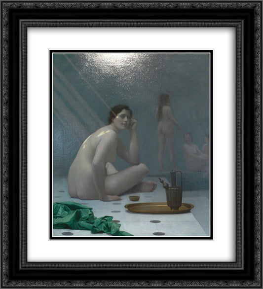 Bathing Women 20x22 Black Ornate Wood Framed Art Print Poster with Double Matting by Gerome, Jean Leon