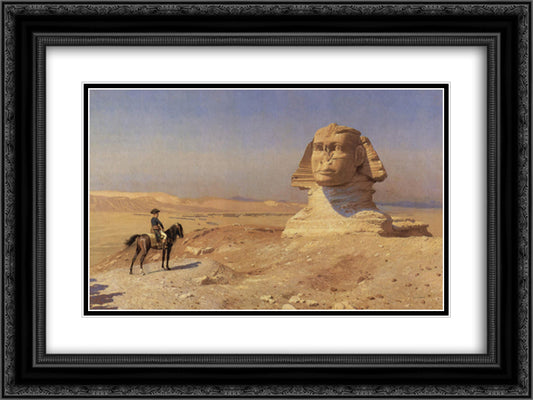 Bonaparte Before the Sphinx 24x18 Black Ornate Wood Framed Art Print Poster with Double Matting by Gerome, Jean Leon