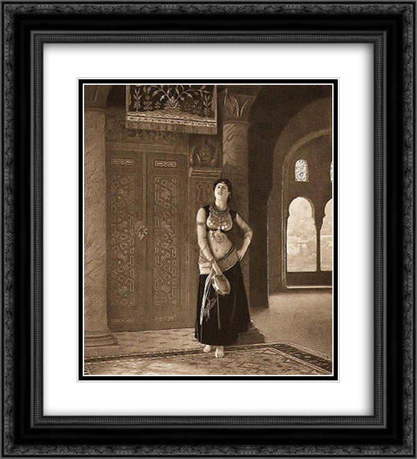 Dancer with Tambourine 20x22 Black Ornate Wood Framed Art Print Poster with Double Matting by Gerome, Jean Leon
