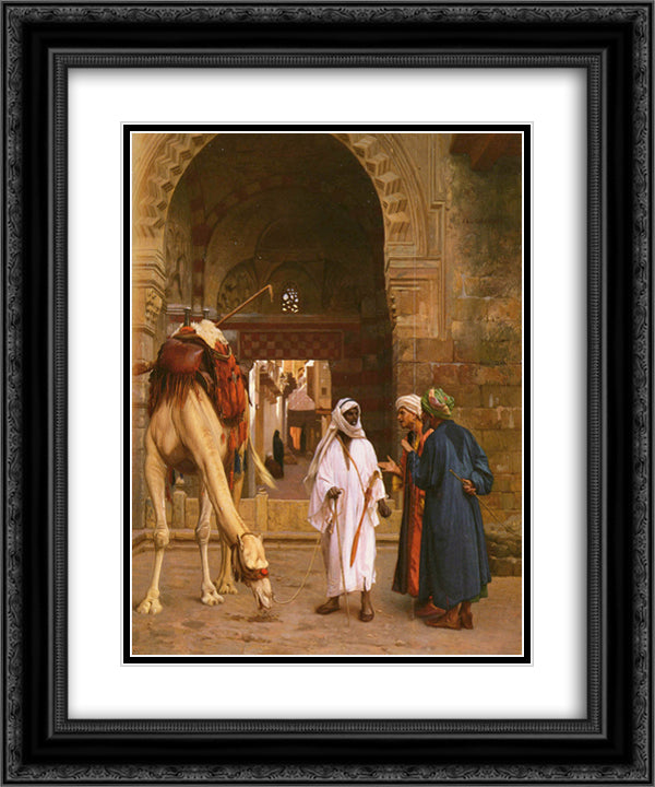 Dispute Arabs 20x24 Black Ornate Wood Framed Art Print Poster with Double Matting by Gerome, Jean Leon
