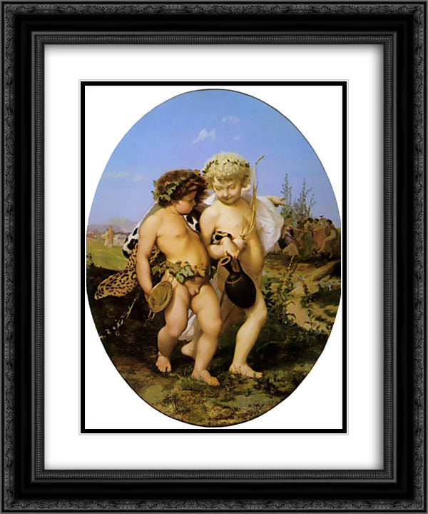 Drunken Bacchus and Cupid 20x24 Black Ornate Wood Framed Art Print Poster with Double Matting by Gerome, Jean Leon