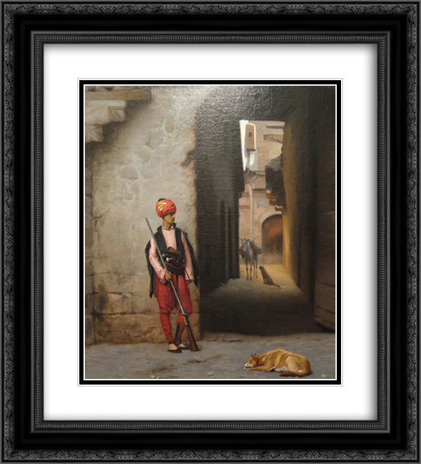 The Guard 20x22 Black Ornate Wood Framed Art Print Poster with Double Matting by Gerome, Jean Leon