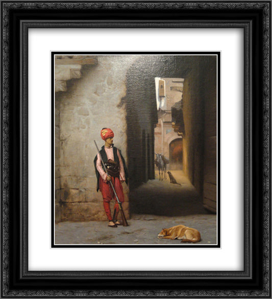 The Guard 20x22 Black Ornate Wood Framed Art Print Poster with Double Matting by Gerome, Jean Leon