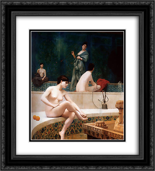The Harem Bath 20x22 Black Ornate Wood Framed Art Print Poster with Double Matting by Gerome, Jean Leon