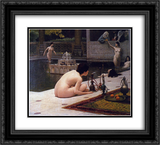 The Hookah Lighter 22x20 Black Ornate Wood Framed Art Print Poster with Double Matting by Gerome, Jean Leon